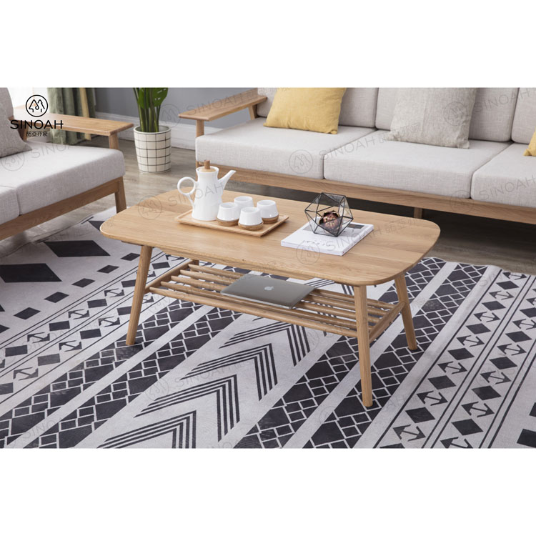 Mesa de café de carvalho com gavetas